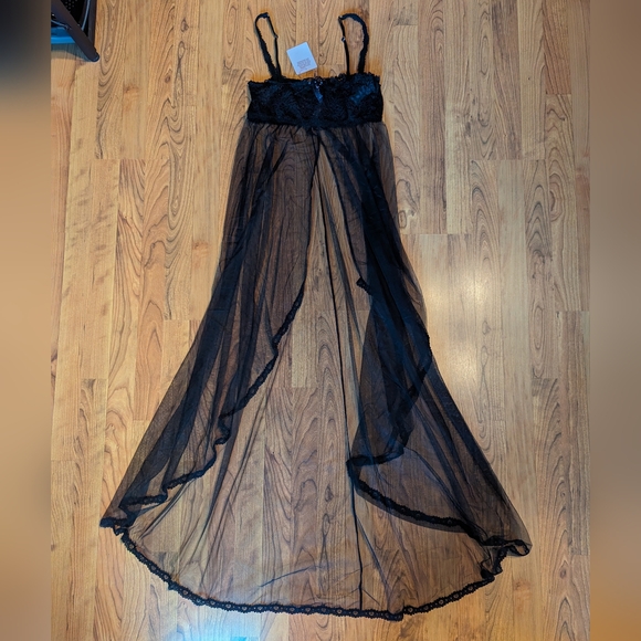 Savage X Fenty Corded Lace and Tulle Maxi Slip in Black, Size Medium - Picture 8 of 11